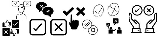 white background with black icons of right or wrong