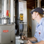 Technician checking a machine